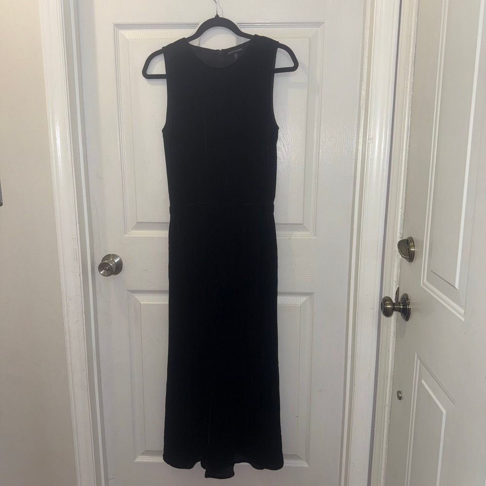 Eileen Fisher black crushed velvet scoop neck wide-leg jumpsuit XXS